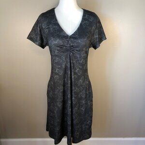 zeroXposur UPF50+ Short Sleeve V-Neck A-Line Green Floral Dress Size M